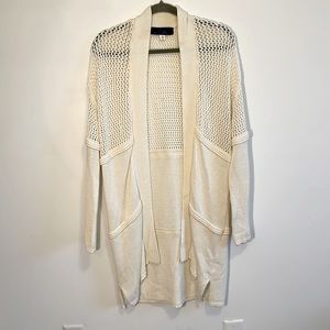 Long sleeve Drapey crocheted sweater, beautiful details, cream, size M